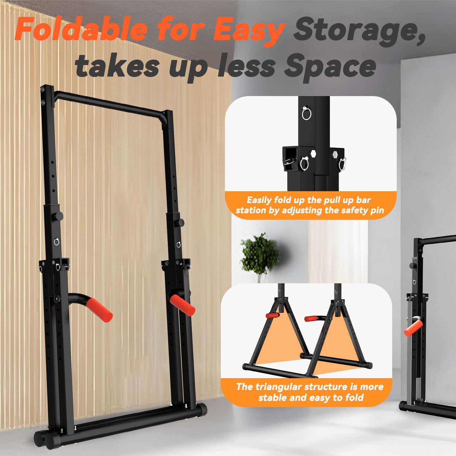 WATBKHE Power Tower Pull Up Dip Station Foldable, Pull Up Bar Station Adjustable, Multi-Function Home Gym, Strength Training Fitness Equipment, Triangular Design, for Home Outdoor