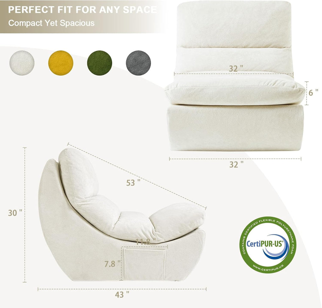 Comfy Reading Chair for Adults, Modular Sectional Sofa Bean Bag Chair, Cloud Boneless Couch Style with High Rebound Foam, Single Seat Compressible Sofa for Living Room & Bedroom, Beige