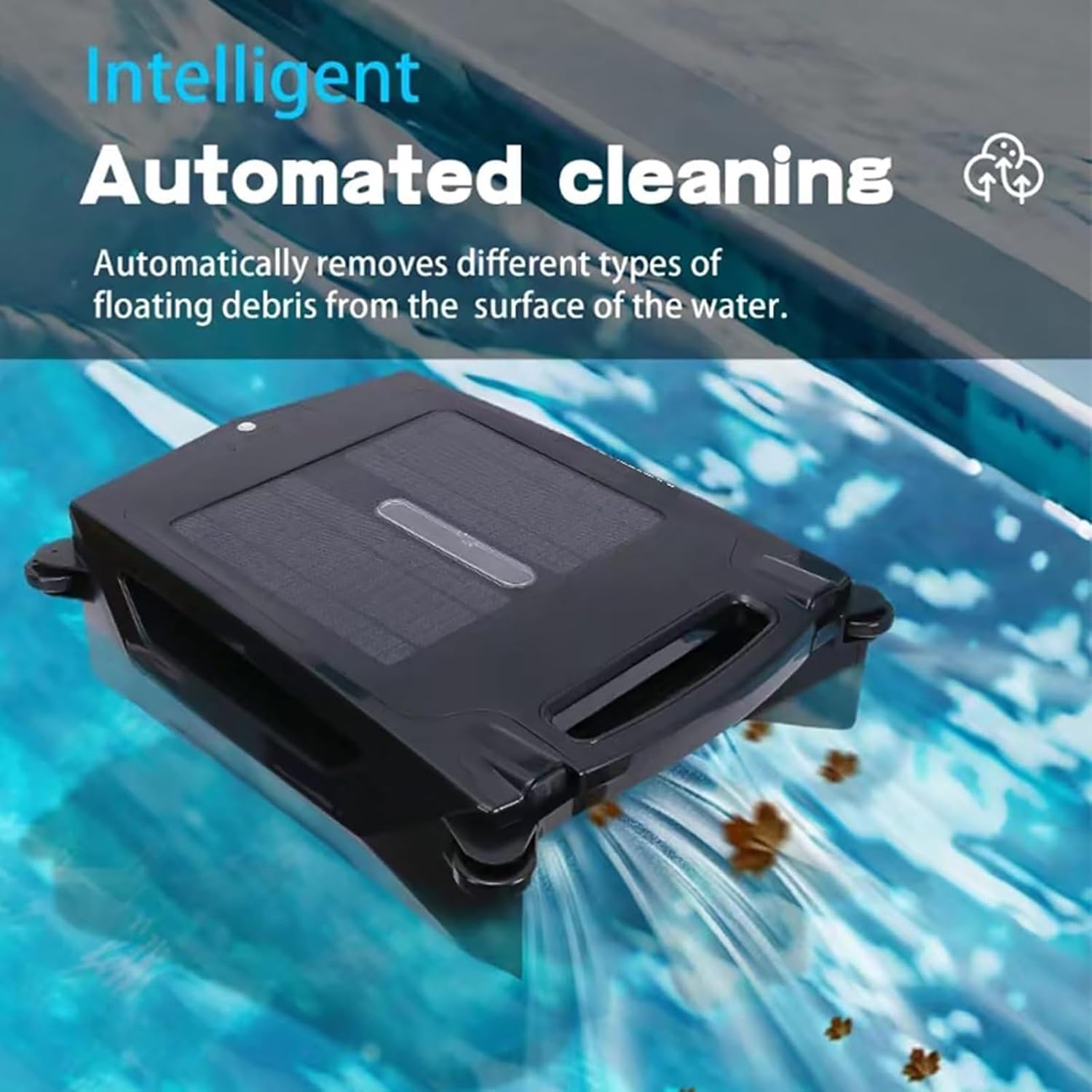 Pool Robot Cleaner, Solar Pool Skimmer Basket Cleaner Robotic, IPX7 Water Proof, Automatic Obstacle Avoidance Dual Charging Options,80㎡ 450um,for Home Use