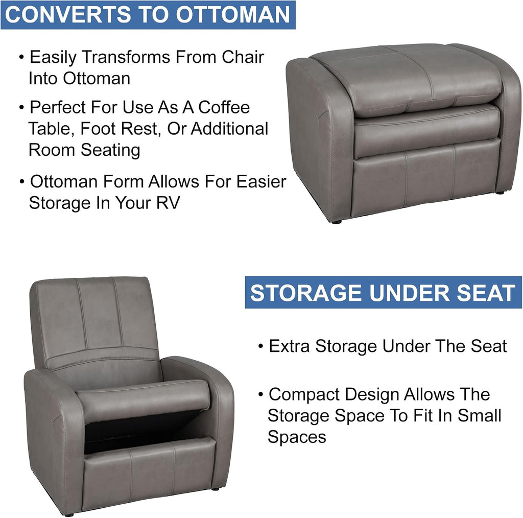 RecPro Charles RV Gaming Chair Ottoman Conversion | Built-in Storage | RV Furniture | Great for Teens for Teens | Putty