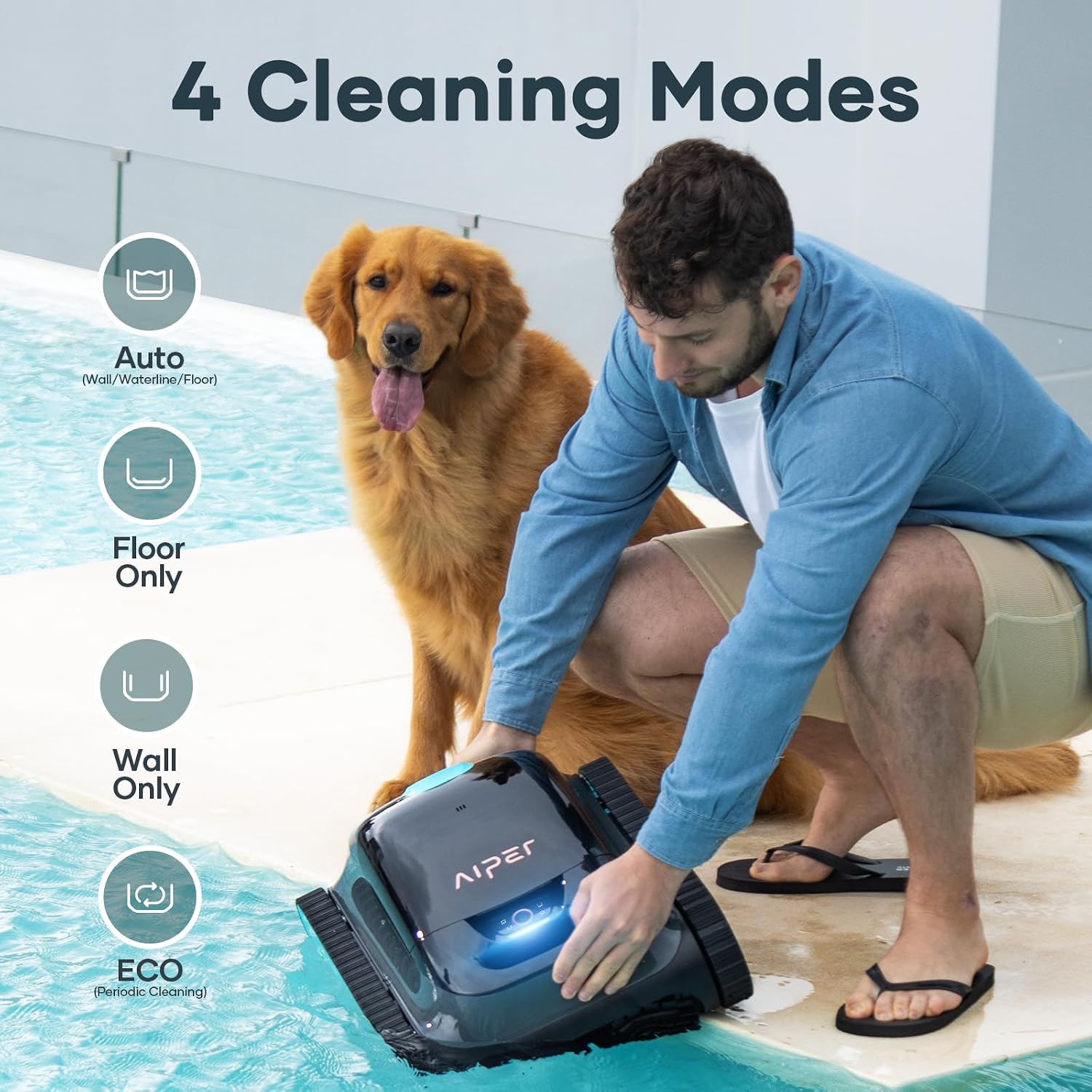 Aiper Scuba S1 Robotic Pool Cleaner, Wall & Waterline Cleaning, Cordless Pool Robot with 4 Modes, Smarter Navigation with High-Precision Sensors（Renewed）