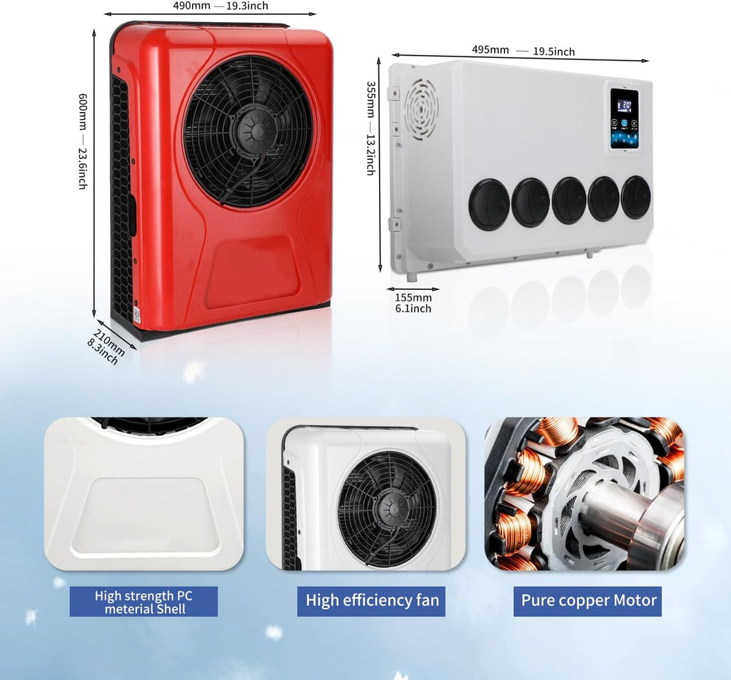 12V Truck Air Conditioner 10000BTU Split Electric AC Unit 12 volt Fit for RVs Motorhome Bus Trailers Tractors Camper Van Parking Air Conditioning Fast Cooling Low Noise