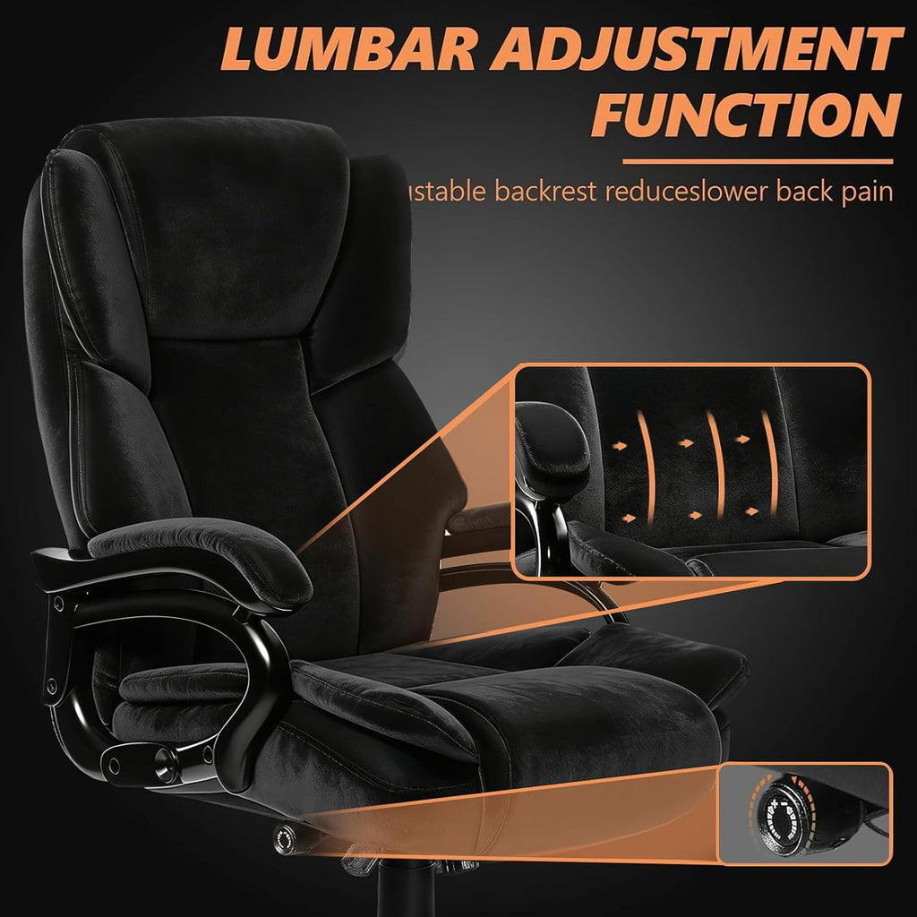 Indulgear 500lbs Fabric Big and Tall Office Chair,500lbs Heavy Duty Office Chair for Heavy People, High Back Executive Computer Chair with Adjustable Lumbar Support, Dual Rubber Wheel