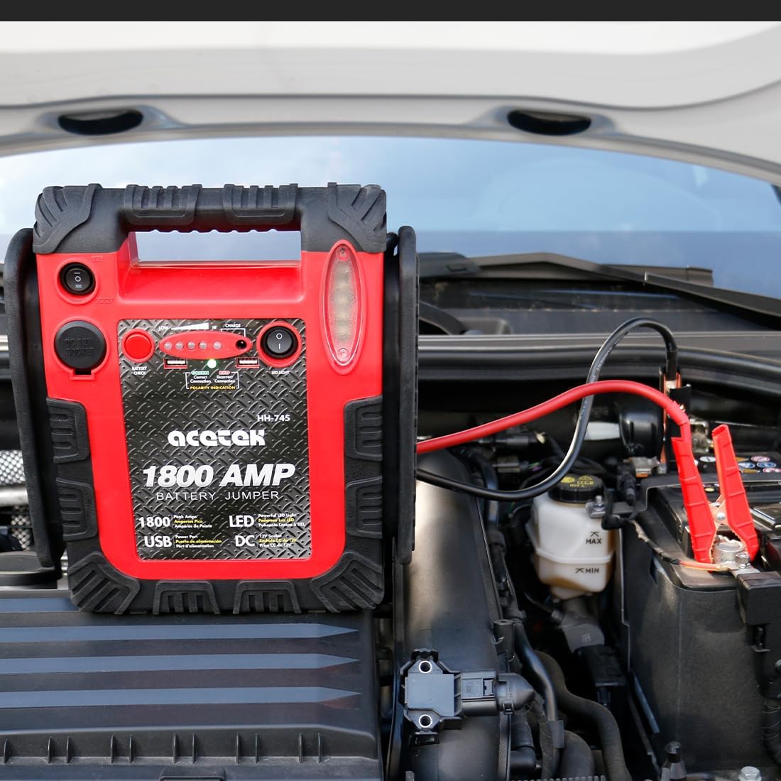 1800A Peak Car Jump Starter, 20000mAh Battery Booster for up to 6.5L Gas/5L Diesel Engines, 12V Portable Power Bank with LED Light, USB Outports, and Emergency Power Supply