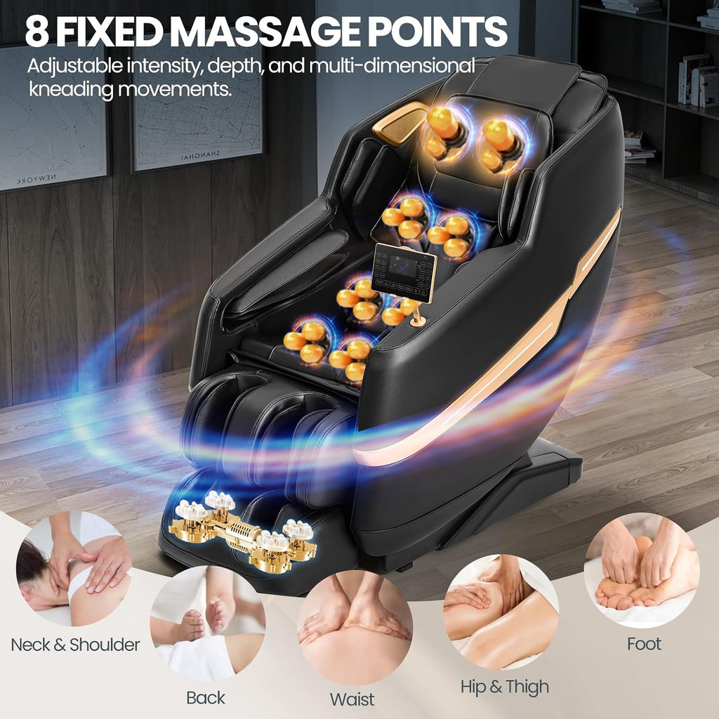 Artist hand Massage Chair Full Body, 2026 Zero Gravity Massage Chair Recliner with 10 Fix Rollers, 6 Modes, Bluetooth Speakers, Waist Heating, Foot Roller Massage, Full-Body Airbags (All Black)