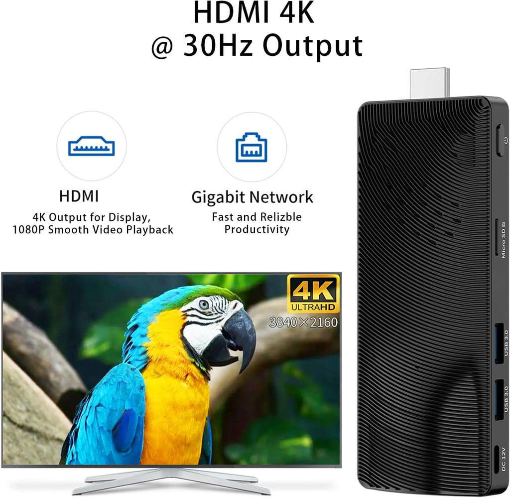 Mini PC Stick, Pentium N4200 4GB 64GB eMMC, Fanless Mini Desktop, Support 4K Monitor Output @30Hz, 1080P Streaming, Gigabit Ethernet, WiFi BT 5.0, USB3.0 x2 for Business/IOT/Home