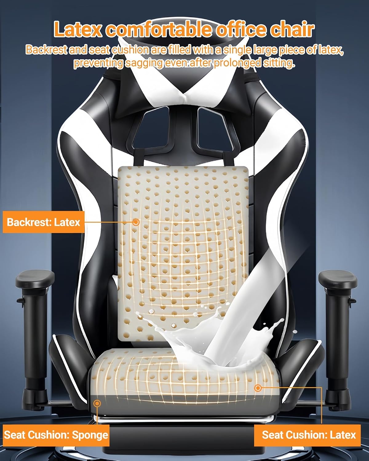 Ergonomic Gaming Chair with Latex Seat, High Back Computer Office Chair with Speakers & Massage Lumbar Support, 3D Adjustable Armrests, Retractable Footrest, 138° Reclining for Adults(Black+Red)