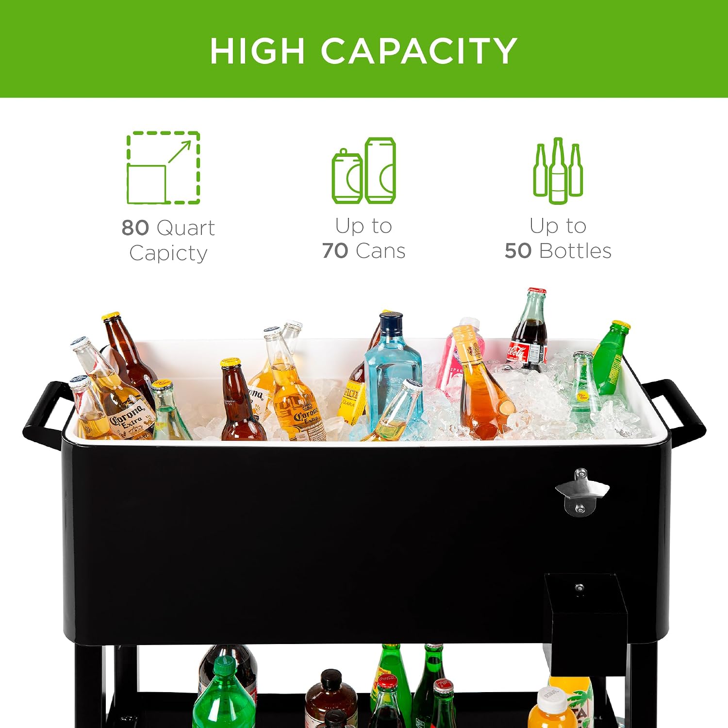 Best Choice Products 80-Quart Outdoor Steel Rolling Cooler Cart w/Ice Chest, Bottle Opener, Catch Tray, Drain Plug, Locking Wheels