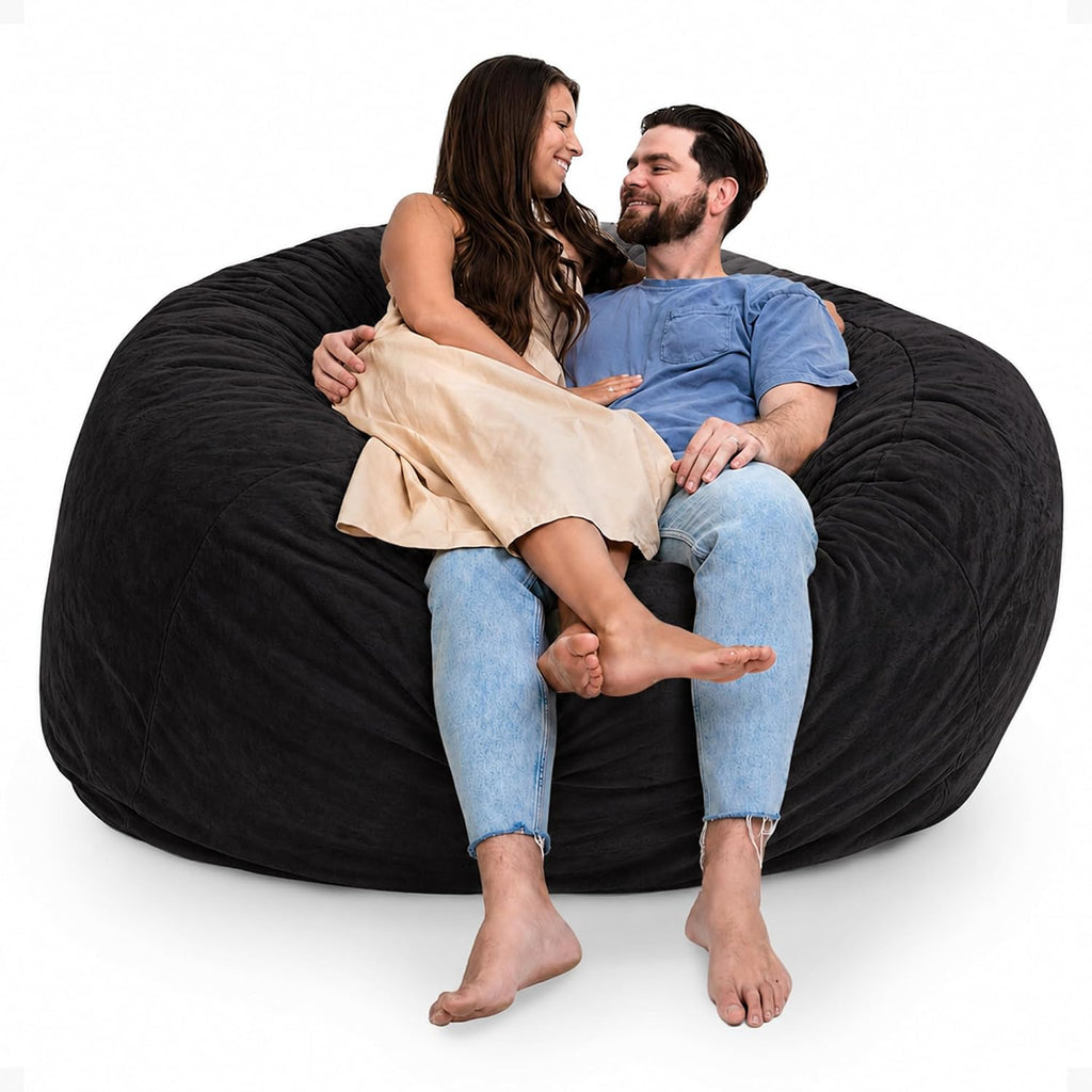 ULTIMATE SACK 6000 6-Foot Bean Bag Chair, Charcoal Fur Cover – Oversized Foam Lounger, Floor Seat, Small Sofa, or Couch Bed for Living Area, Gaming Room, or Reading Lounge