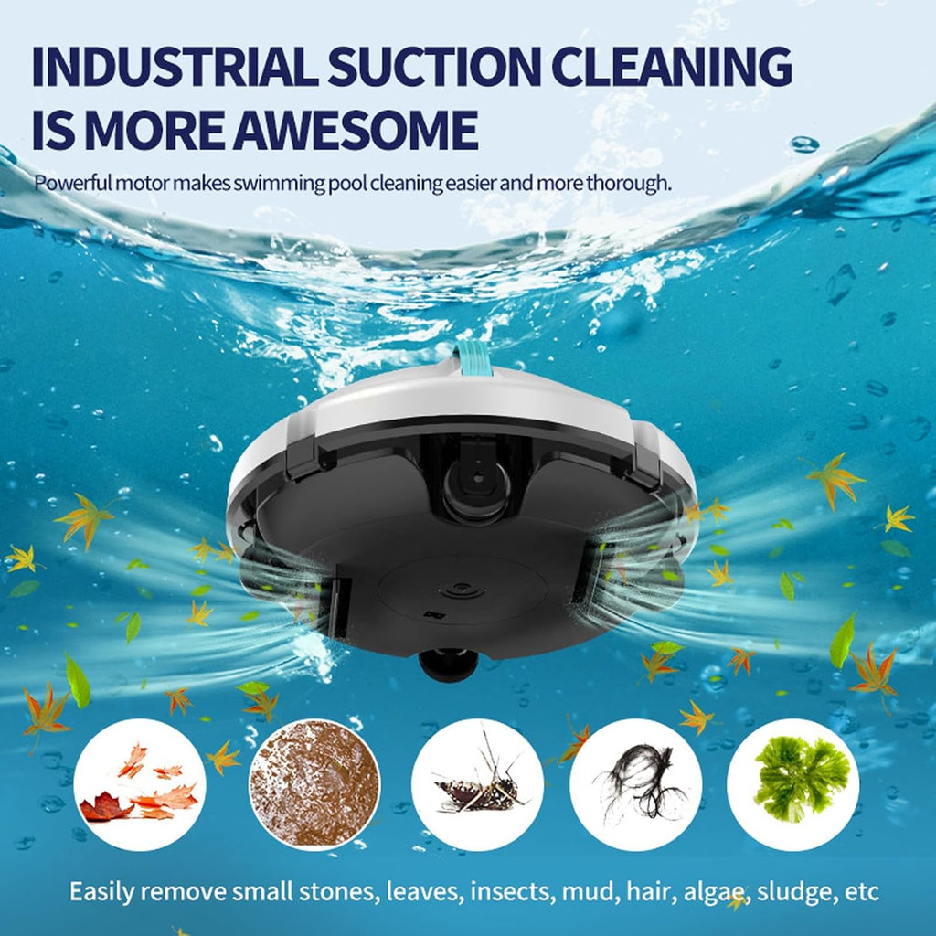 Rechargeable Cordless Pool Vacuum, Robotic Pool Cleaner Cleaning Robot, with Dual Motor, 5200mAh Battery Self-Parking Feature