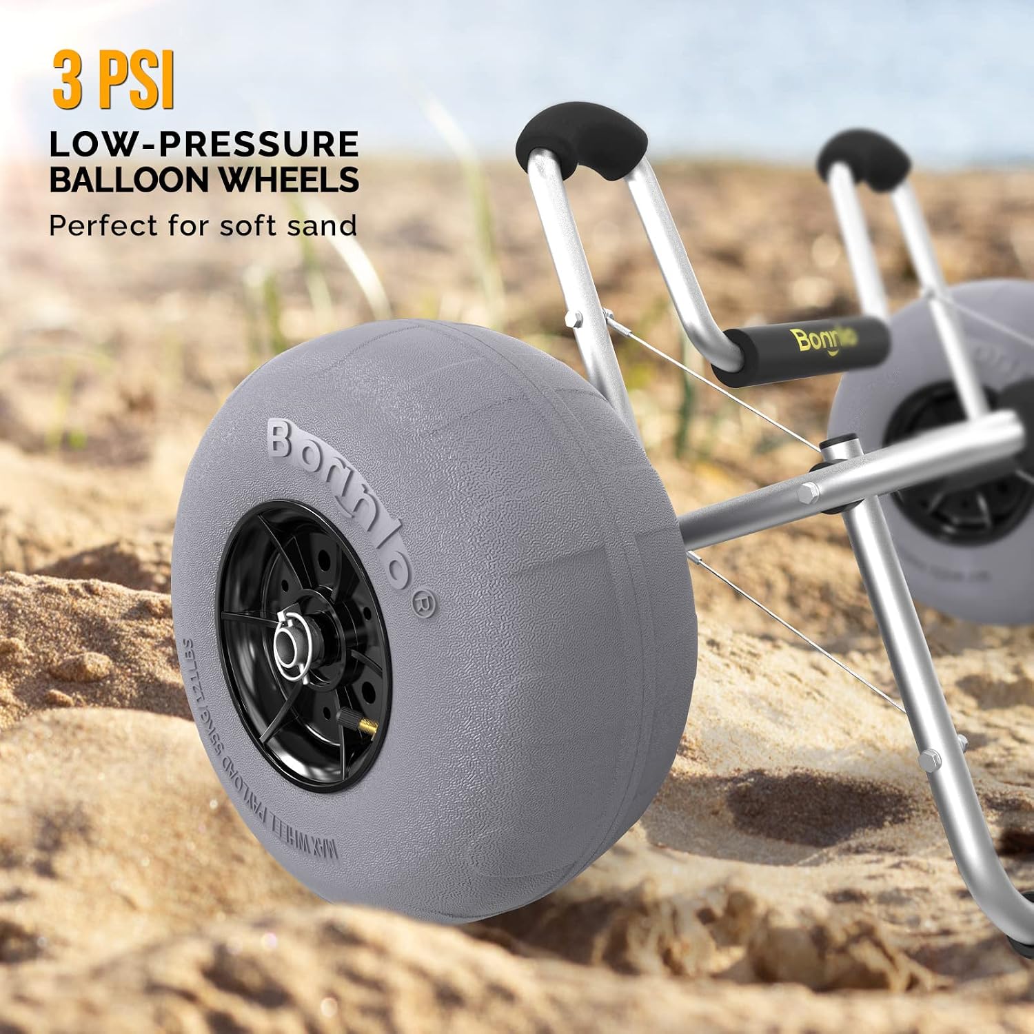 Bonnlo Kayak Cart Trolley Canoe Paddle Board Boat Cart Carrier Dolly with 12' Big Beach Wheels Balloon Kayak Transport Wheels Cart Foldable, Free Pump, 2 Ratchet Straps- Perfect for Soft Sand