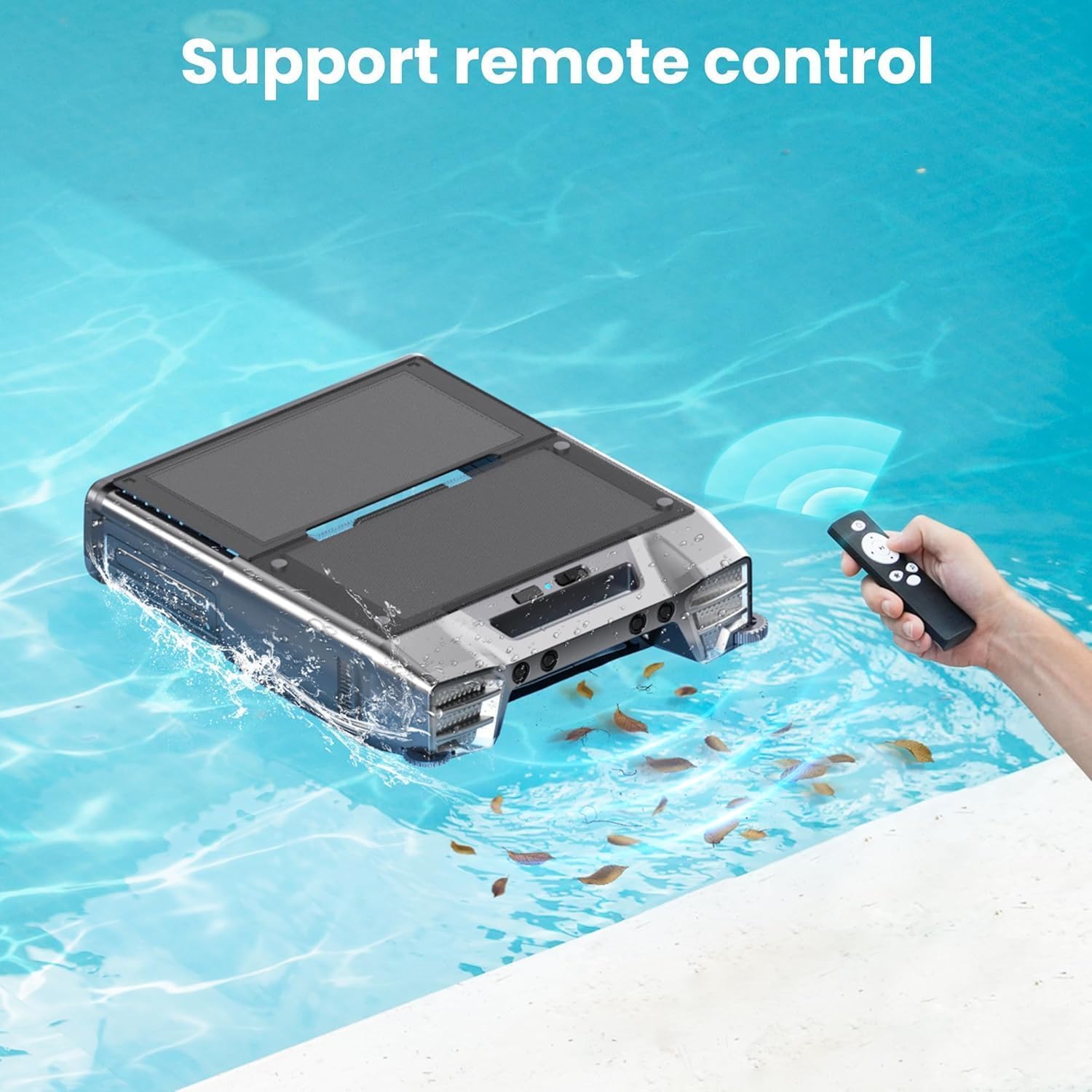 Solar Powered Pool Skimmer Fully Automatic Smart Water Surface Cleaning Robot 12-Hour Battery Life Obstacle Avoidance Durable Dual Comprehensive Cleaning