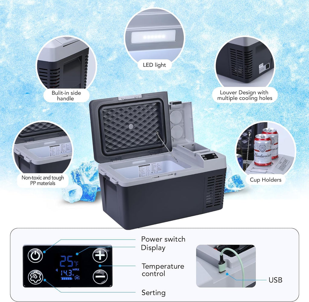12 Volt Car Refrigerator, 21 Quart(20L) Portable Refrigerator, Electric Cooler with 12/24V DC, Car Refrigerator Car Cooler for Camping,Truck,Travel,Fishing