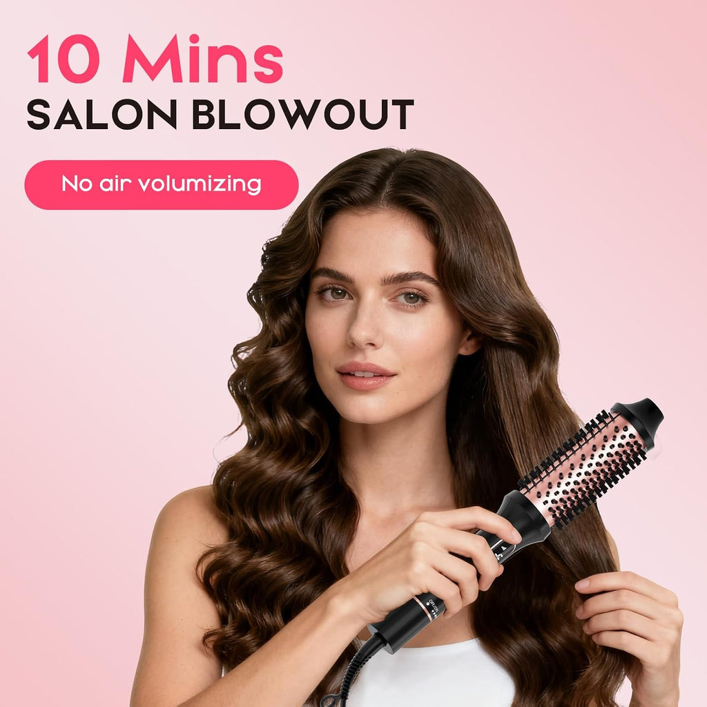 CINOSTAR Heated Round Brush for Blowout Look Volumizer, 1.5 inch Styler Tool, 6 Temps Ionic Thermal Brush, Fast Heating, Dual Voltage for Travel, Blush Gold
