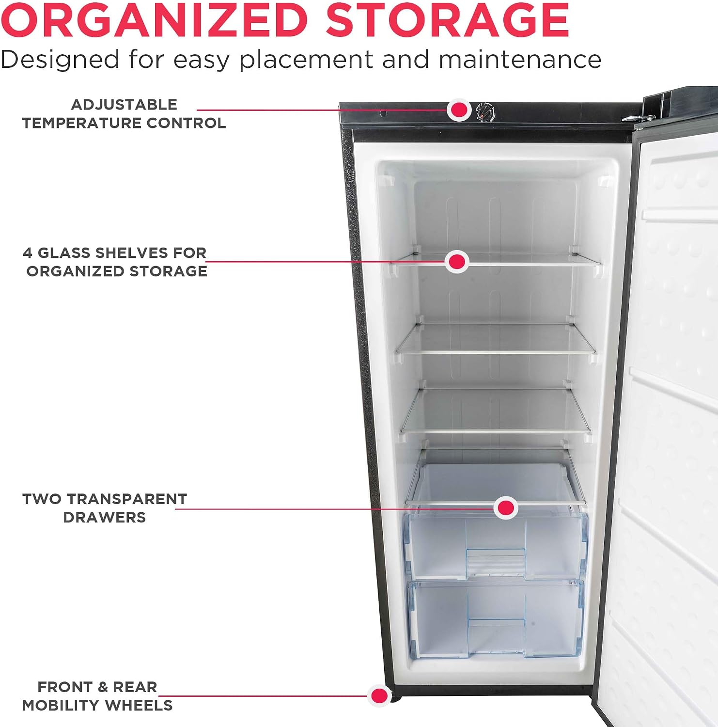 Frigidaire 10 Cu. Ft. Upright Convertible Fridge/Freezer, Reversible Door, Removable Glass Shelves, Adjustable Controls, Platinum Finish