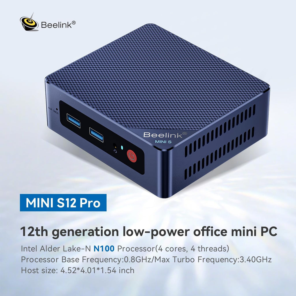 Beelink MINI S12 Pro Mini PC with N100 Processor, 12G LPDDR5 512G SSD Mini Desktop PC, 2.5G LAN, WiFi6, BT5.2, Dual HDMI, Business Mini Computer for Home Theater/Education/Offices, Win 11 Home