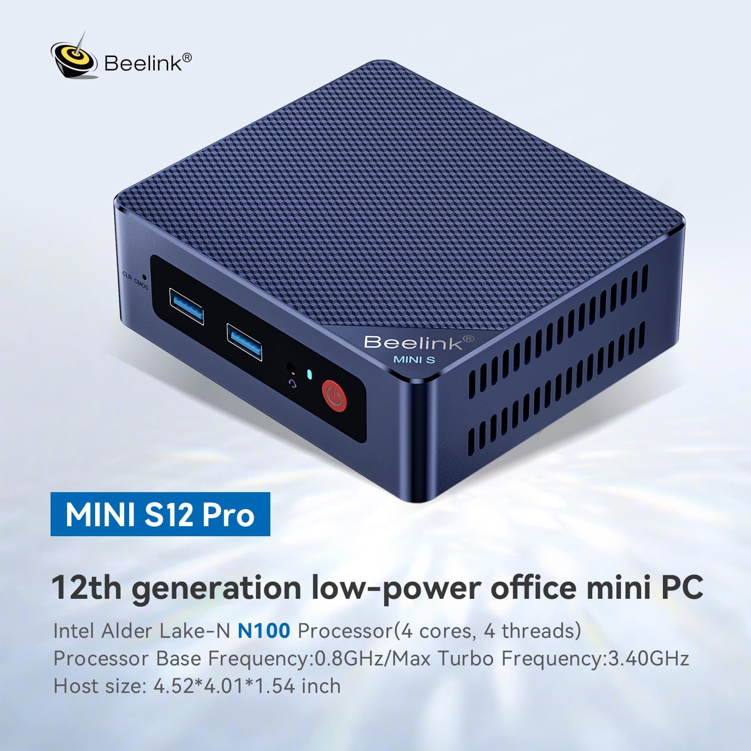 Beelink MINI S12 Pro Mini PC with N100 Processor, 12G LPDDR5 512G SSD Mini Desktop PC, 2.5G LAN, WiFi6, BT5.2, Dual HDMI, Business Mini Computer for Home Theater/Education/Offices, Win 11 Home