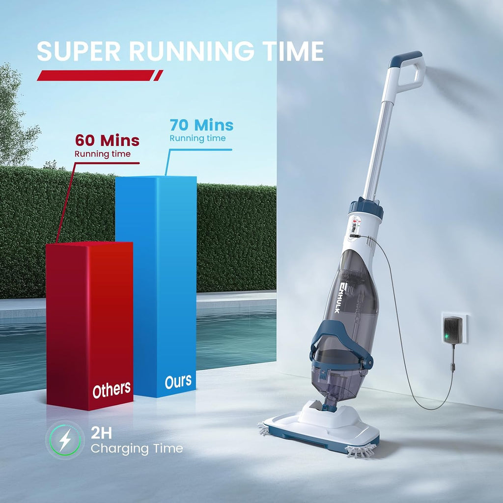 ENHULK Pro Cordless Pool Vacuum - 18.5 GPM Powerful Suction, 70min Runtime & 13.4' Wide Head, XL Capacity Handheld Rechargeable Pool Cleaner for Inground/Above Ground Pools with Telescopic Pole, PC18
