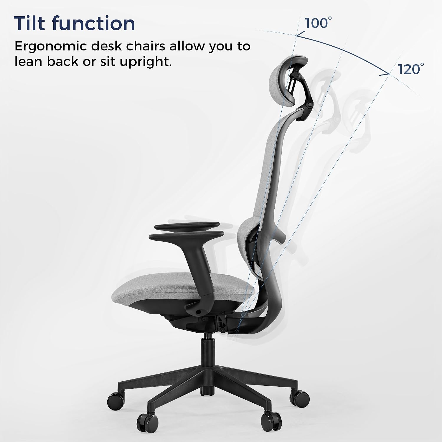 EUREKA ERGONOMIC Mesh Office Chair,Ergonomic Office Chair Lumbar Support,Comfortable Home Office Desk Chair with Adjustable Headrest & Armrests, Tilt Control Mechanism, Grey