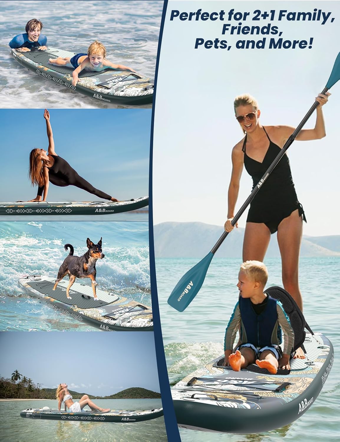 ABBOARD Inflatable Stand Up Paddle Board - Extra Wide Fishing Paddleboard with Sup Accessories Youth/Adults