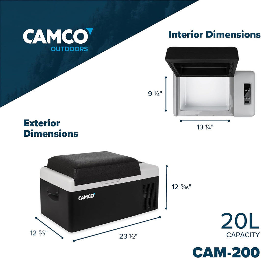 Camco CAM-200 20-Liter Portable Compact Fridge/Freezer | Features Bluetooth Capable Remote Access & 1 Compartment w/Single Zone Cooling | Adjusts from -4° F to 68° w/2 Cooling Modes ECO & MAX (51510)