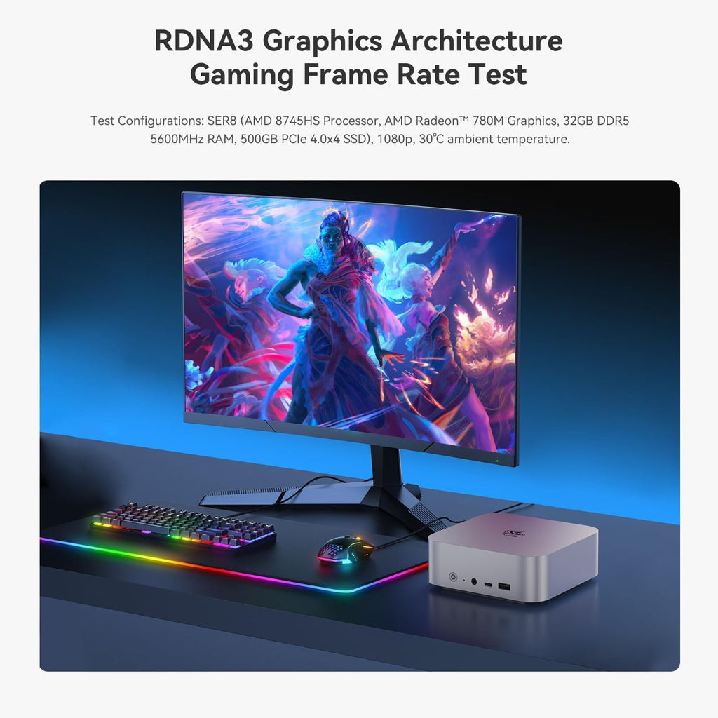 Beelink Mini PC SER8 AMD Ryzen 7 8745HS Mini Computer(8C/16T, up to 4.9GHz), 32GB DDR5 1TB NVMe SSD, Micro PC 4K UHD Triple Display HDMI/DP1.4/Type-C/WiFi 6/Bluetooth 5.2/2.5Gbps Ethernet/W-11 Pro