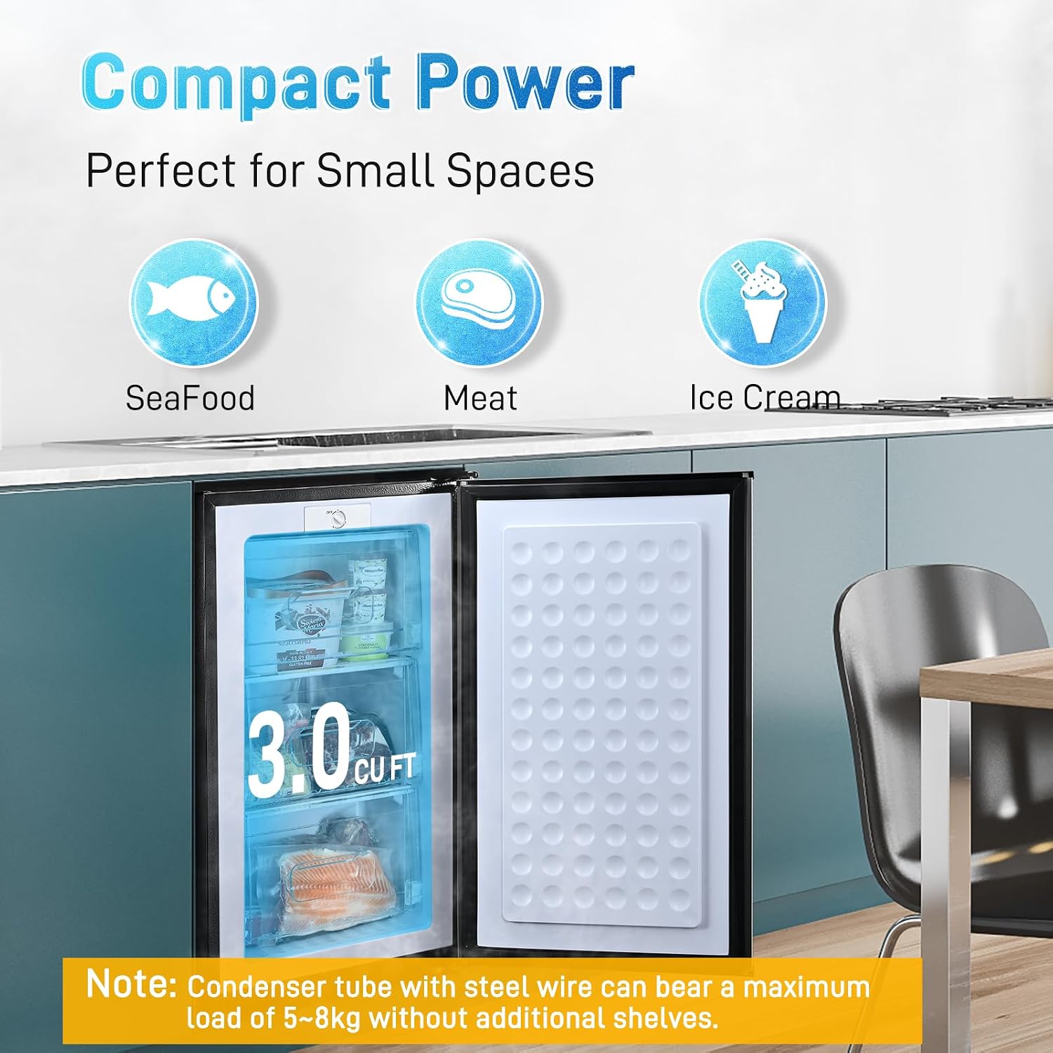 Anypro Compact Mini Upright Freezer 3 Cu.Ft with 3 Pull-down Drawer Doors and Adjustable Thermostat, Single Door Small Deep Standing Freezer Rapid Cooling for Home, Office, Dorm, Garage, Silver