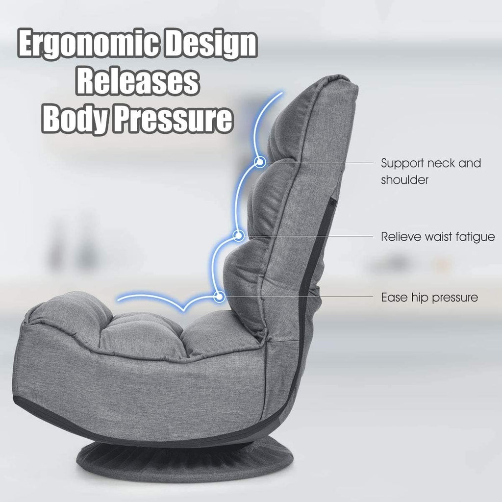 FANTASK 360 Degree Swivel Floor Chair, Folding Floor Sofa w/ 5 Adjustable Positions & Backrest, Lazy Lounge Chair for Relaxing Reading Gaming TV Watching (Gray)