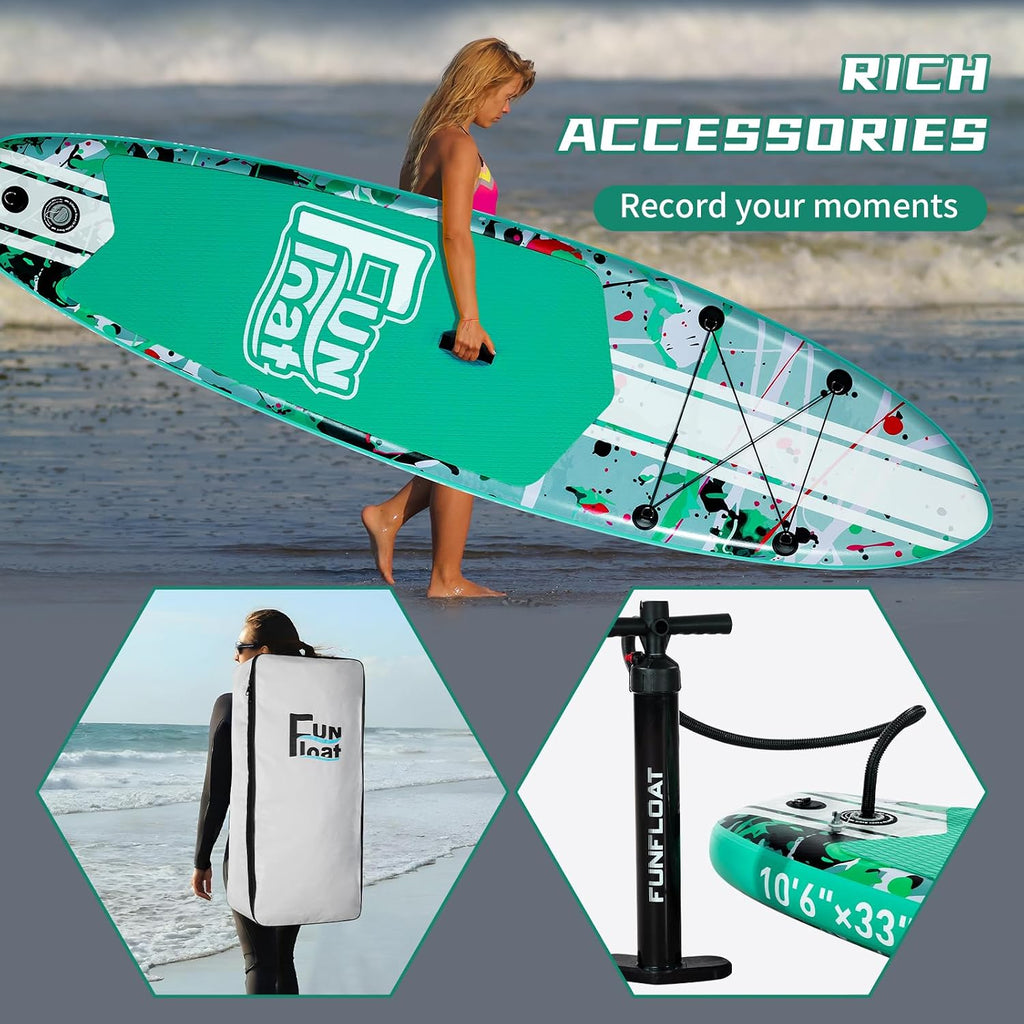 SUP, Paddle Board 11'x33 x6 Wide Inflatable Stand Up Paddle Board with Hand Pump, Leash, Adjustable Paddle for Basic Version, 100L Backpack, All-Round Sup Board
