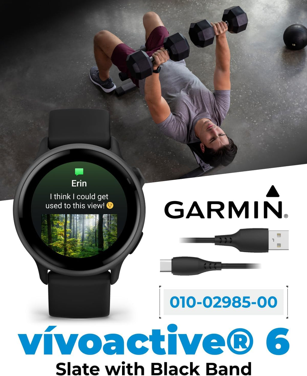 Garmin Vivoactive 6 - Health & Fitness Smartwatch, 1.2 in Bright AMOLED Display, GPS Sports Tracking, Up to 11 Days of Battery, Slate with Black Band w Black Earbuds Bundle