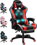 Gaming Chair with Bluetooth Speakers, RGB LED Lights & Footrest, Massage Computer Gaming Chair/Video Game Chair for Adults & Teen Enhance Gaming Experience,Red