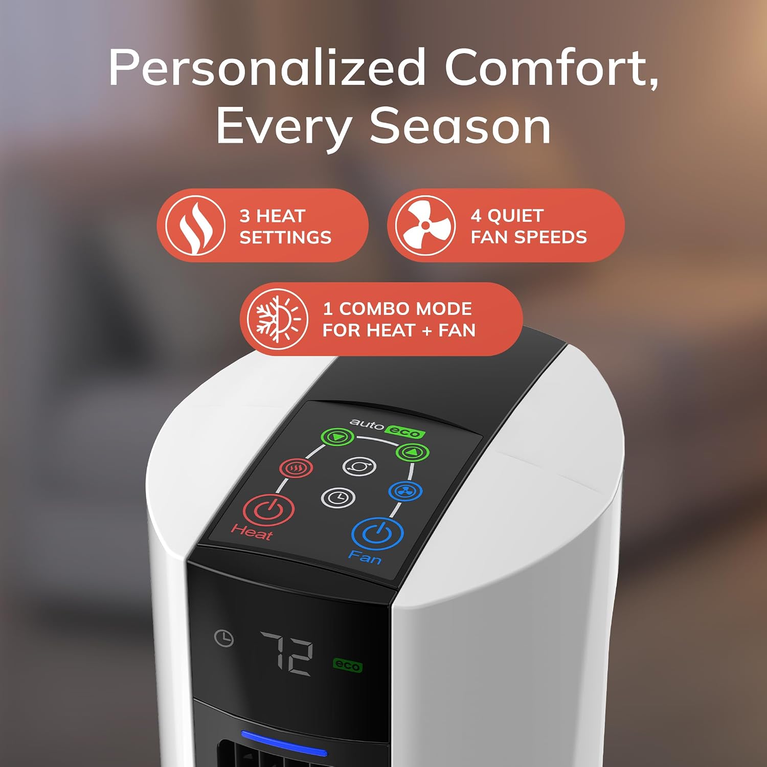 Lasko Oscillating All Season Tower Fan and Space Heater in One for Home with Adjustable Thermostat, Overheat Protection, 4 Fan Speeds, 3 Heat Settings and Remote, 42 Inches, 1500W, White, FH500