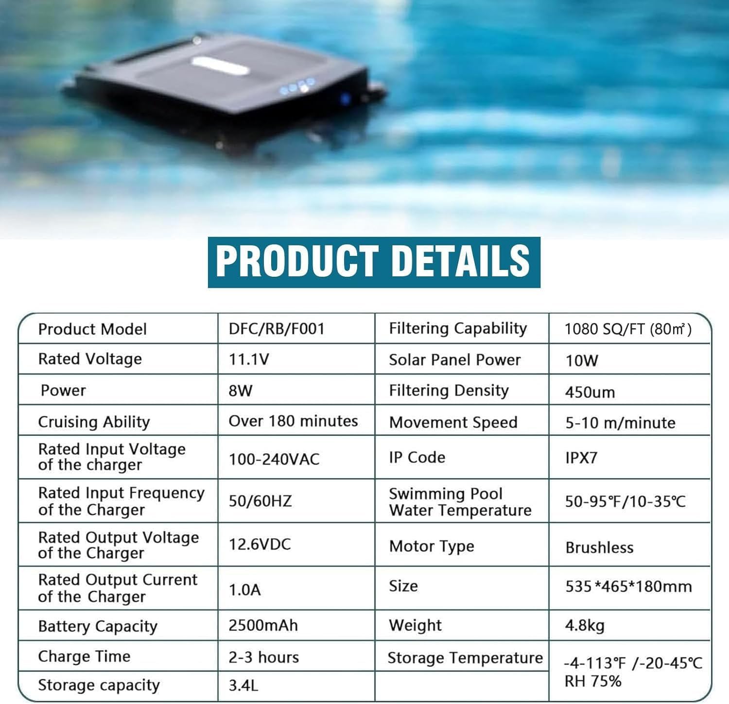 Pool S-urface Cleaning Robots with Dual Charging Mode (Solar/Adapter), App Control, Cordless Auto-Cleaning, for All Swimming Pool Sur-face, 2 Charging Options