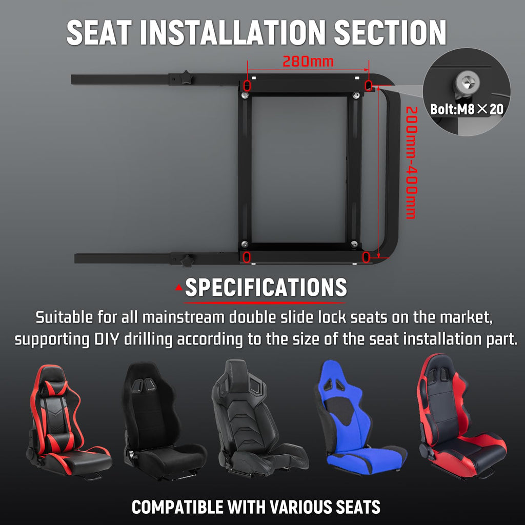 Dardoo Racing Simulator Cockpit Gaming Frame Fit for Logitech G27 G29 G920 G923,for Thrustmaster T300,for Fanatec,Adjustable Driving Steering Wheel Stand,Not Included Wheel, Pedal and Seat