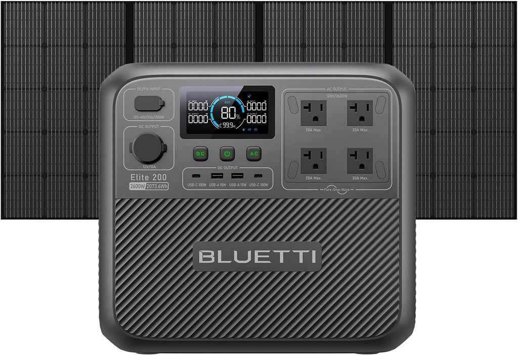 BLUETTI Elite 200 V2 Solar Generator with 350W Solar Panel Included (Ships Separately), 2073.6Wh Portable Power Station w/ 4 2600W AC Outlets, 17-Year Lifespan, LFP Power for Camping, Off-grid