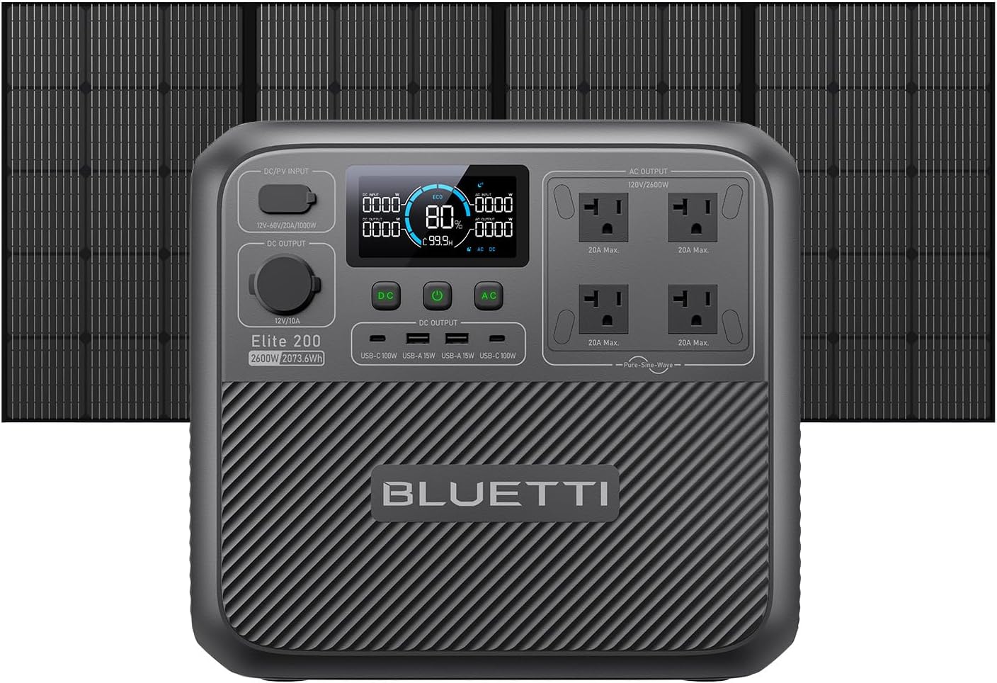 BLUETTI Elite 200 V2 Solar Generator with 350W Solar Panel Included (Ships Separately), 2073.6Wh Portable Power Station w/ 4 2600W AC Outlets, 17-Year Lifespan, LFP Power for Camping, Off-grid