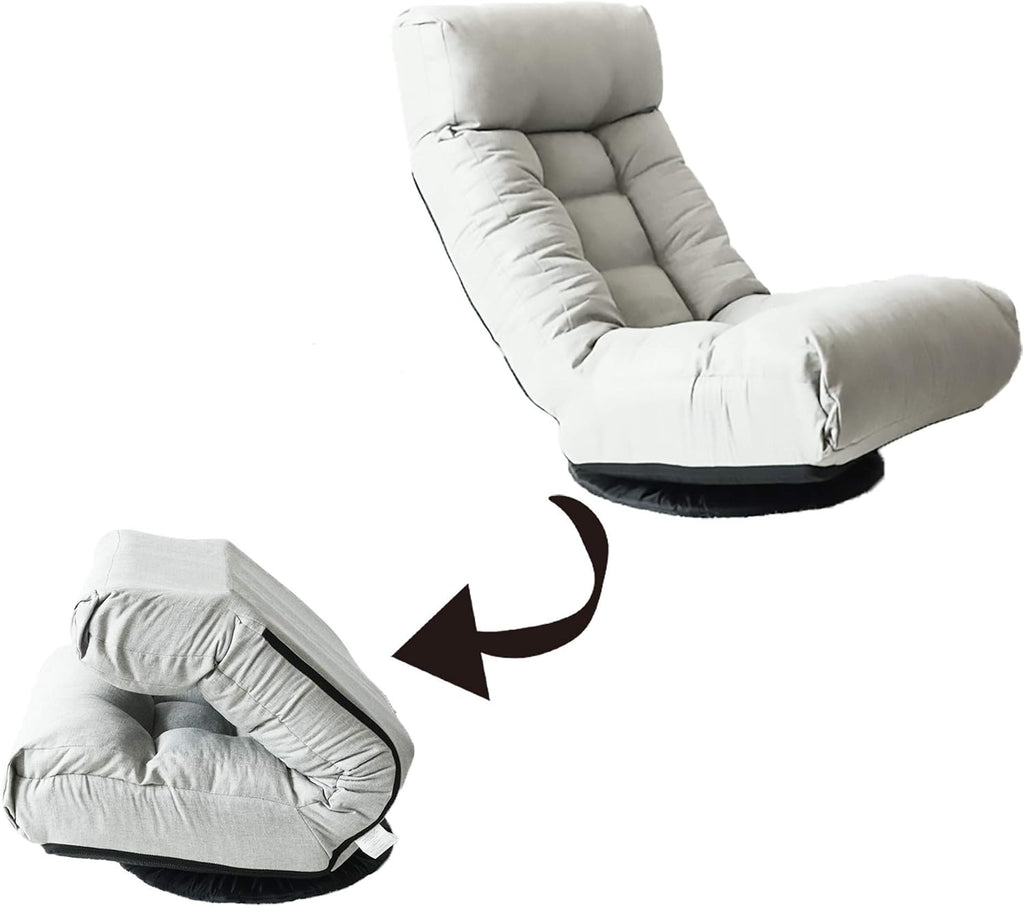 Yoglad Japanese Style Chaise Lounge Sofa 360-Degree Swivel Chair Floor Gaming Chair Lazy Sofa for Reading Game Meditating, 3 Adjustable Positions with Comfortable Backrest (Gray+Ottoman)