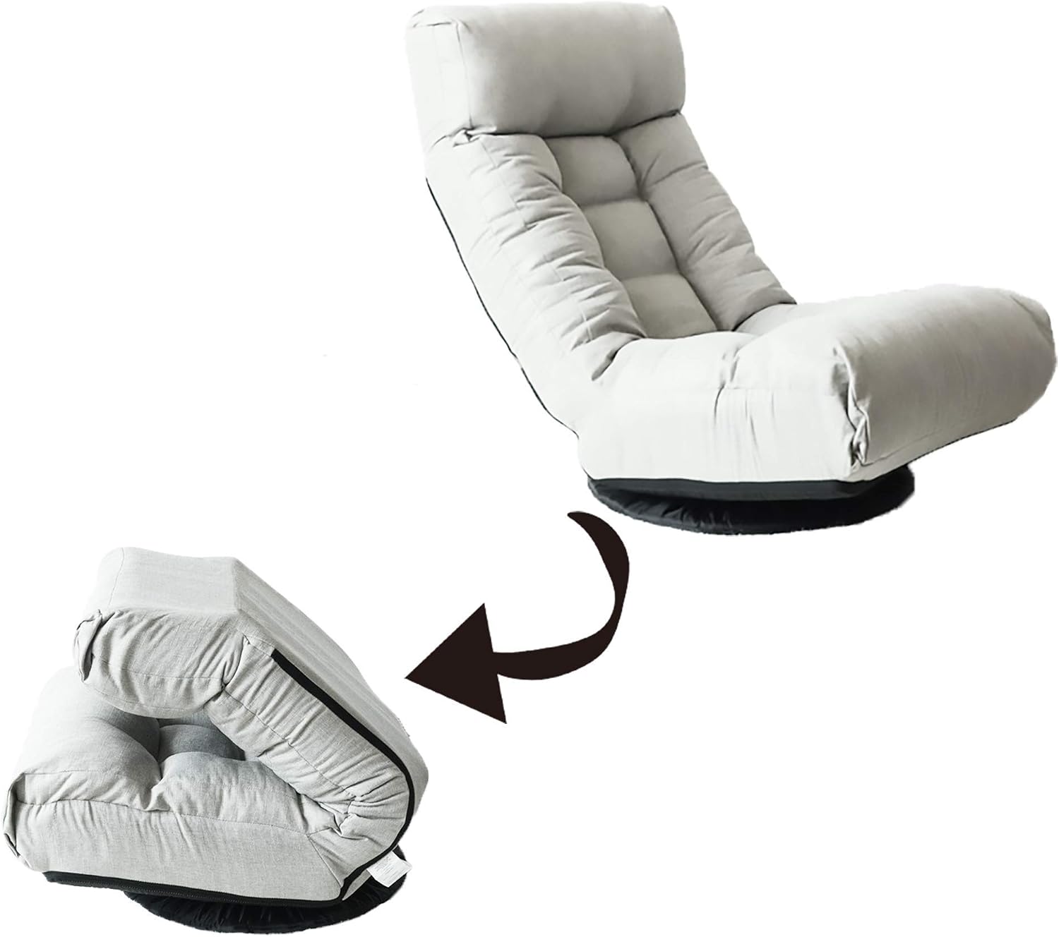 Yoglad Japanese Style Chaise Lounge Sofa 360-Degree Swivel Chair Floor Gaming Chair Lazy Sofa for Reading Game Meditating, 3 Adjustable Positions with Comfortable Backrest (Gray+Ottoman)