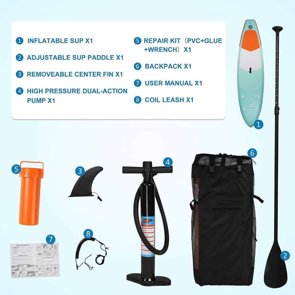 Inflatable Stand Up Paddle Board W SUP Accessories & Backpack Leash Double Action Hand Pump Repair Kit