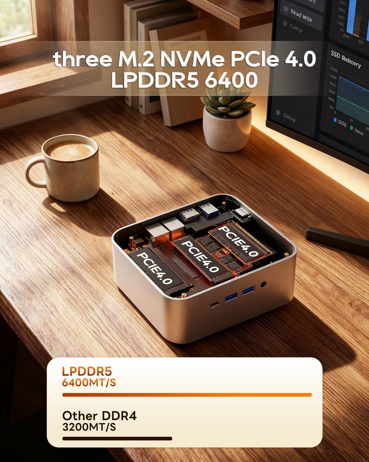 AOOSTAR MACO AMD R7 PRO 6850H Mini PC (8C/16T 4.70Ghz) with LPDDR5 6400Mhz 24GB RAM &1TB M.2 2280 PCIE4.0 NVME SSD,3 *M.2 Slots; Dual 2.5G; LAN Dual USB4；Four-Screen 4K Display