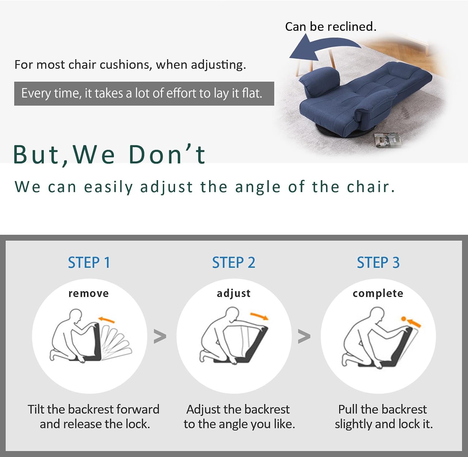 360 Degree Swivle Adjustable Floor Chair, Chaise Lounge Indoor, Folding Lazy Sofa with Armrests and Side Pocket Adults Gaming Chairs for Living Room, Bedroom Factory Price 201 (BL)