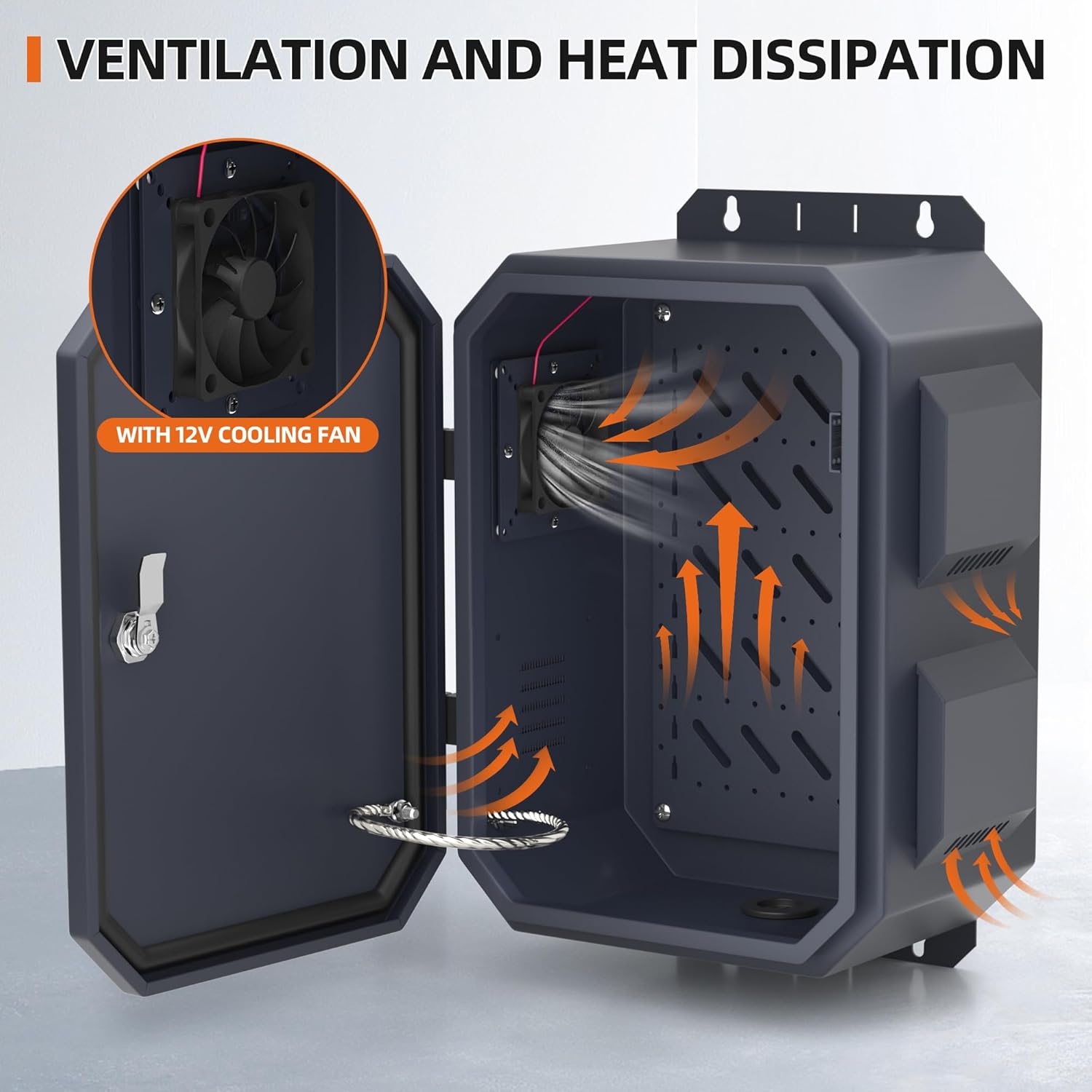 Joinfworld Outdoor Electrical Box, Metal Outdoor Enclosure Box Waterproof IP65 Junction Vented Enclosure Weatherproof with Cold-Rolled Steel Plate Fan Din Rail Cable Gland 15.7'x11.8'x7.9'