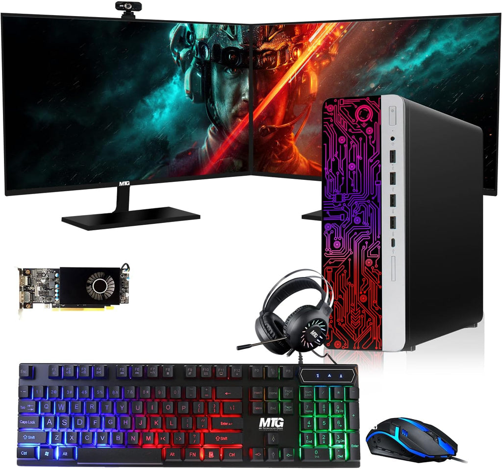 TechMagnet HP G3 Gaming Desktop PC, Intel Core i7 6th Gen, RX 550 Graphics, 16GB RAM, 1TB SSD, 27 Inch Dual Monitor, RGB Keyboard Mouse, RGB Headphone, Webcam, Windows 11 Pro (Renewed)