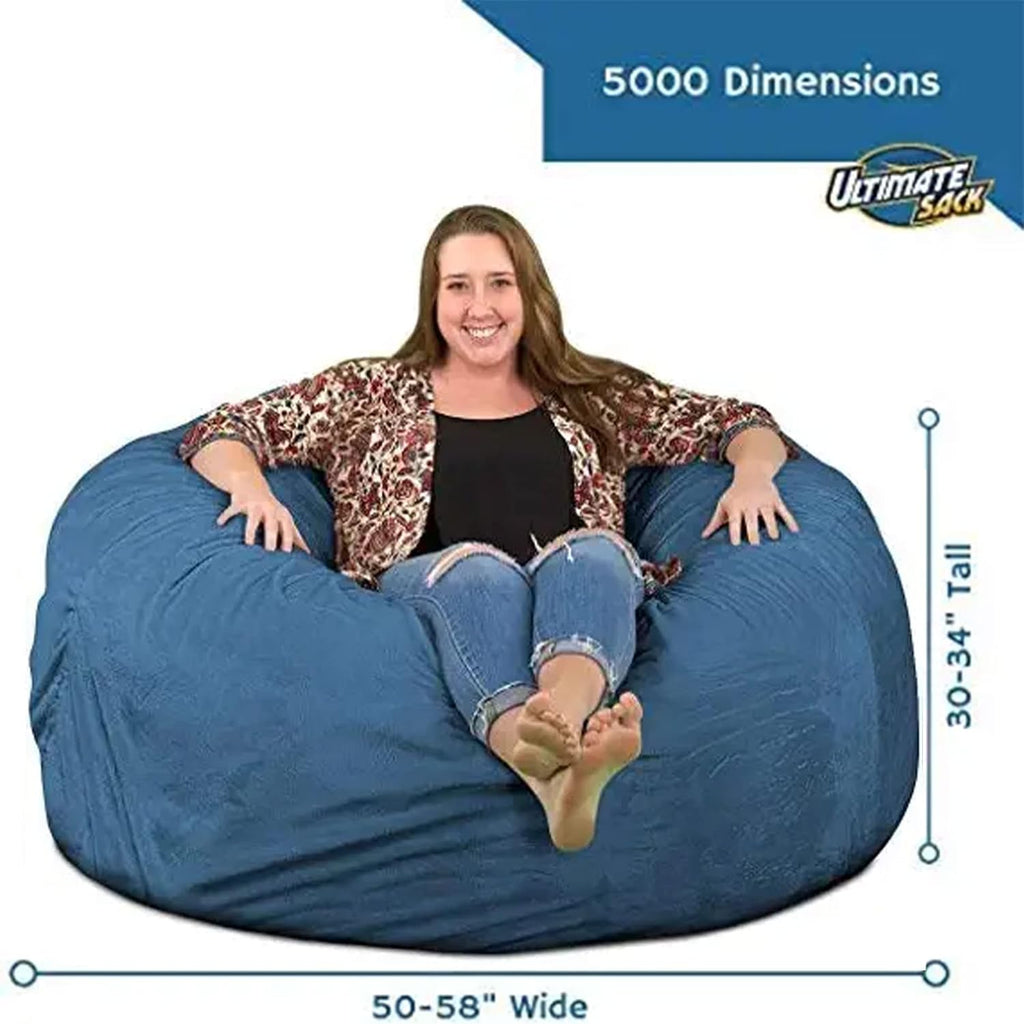 ULTIMATE SACK 5000 5-Foot Bean Bag Chair, Cloud Suede Cover – Oversized Foam Lounger, Floor Seat, Small Sofa, or Couch Bed for Living Area, Gaming Room, or Reading Lounge