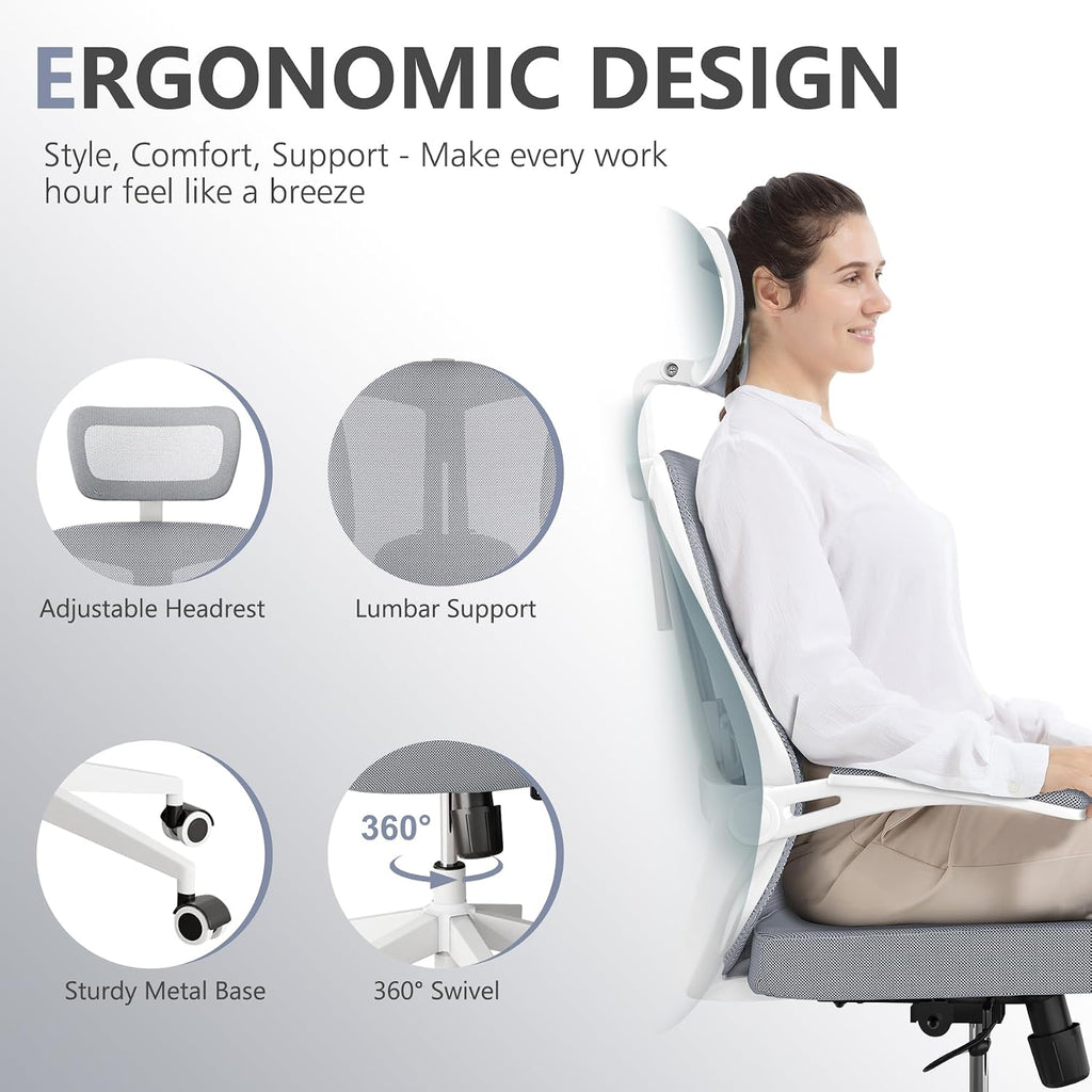 balmstar Ergonomic Office Chair Desk Chair - Mesh Computer Chair with 360° Swivel Wheels, Adjustable 90-130° Recline & Lumbar Support for Home Office, Supports up to 350lbs
