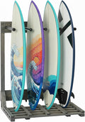 MyGift 4-Ft Tall Rustic Burnt Wood Freestanding Vertical Surfboard Rack, Wakeboard SUP Paddleboard Storage Rack - Holds up to 4 Boards