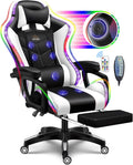 Video Chair Bearing 300lbs,Stylish Ergonomic Gaming Chair with RGB LED - Adjustable Recline, Ergonomic Massage Computer Gaming Chair with Bluetooth Speakers,High-Density Foam Padding, Faux L