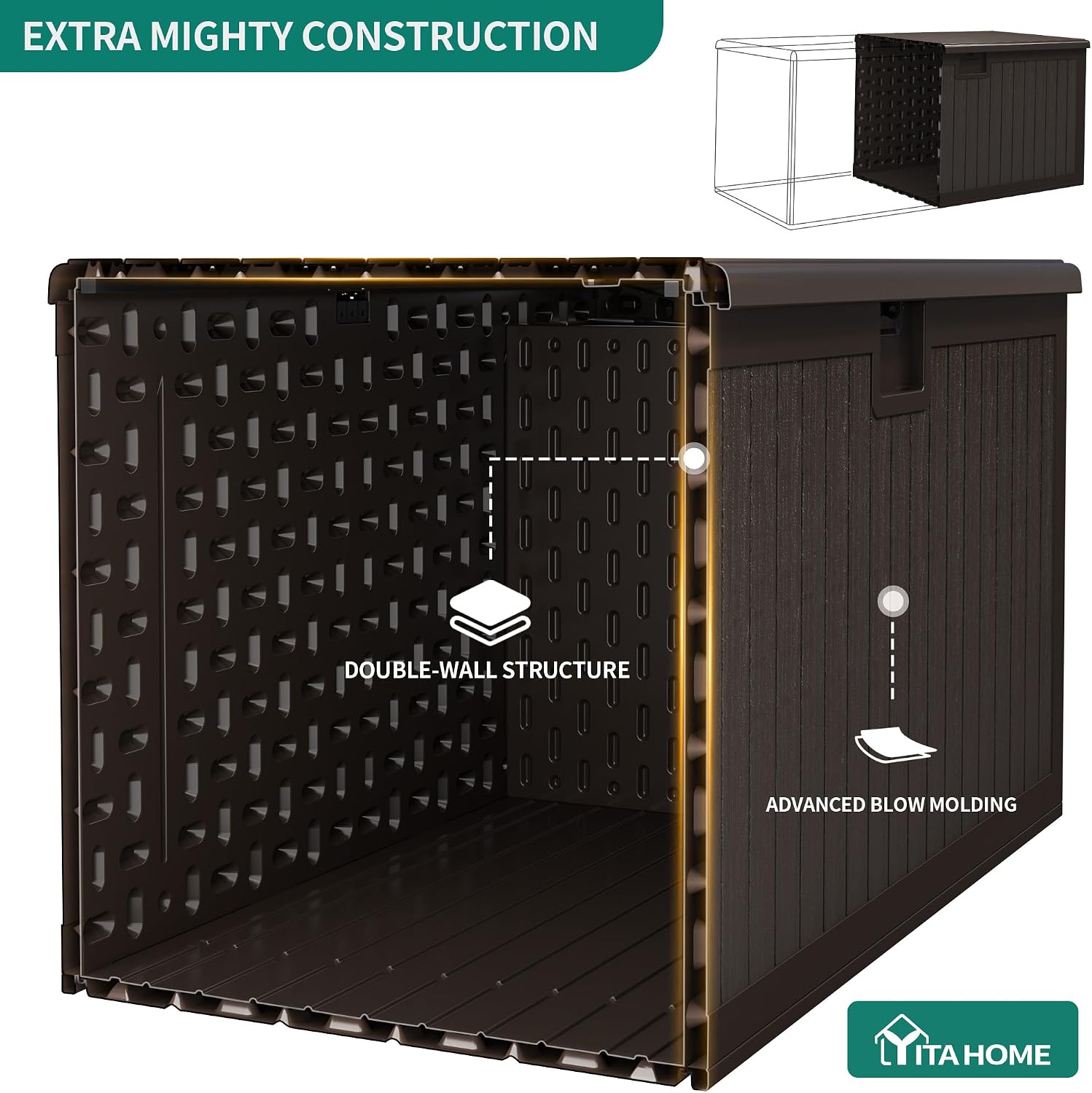 YITAHOME 180 Gallon Large Deck Box with Side Handles, Outdoor Double-Wall Storage for Patio Furniture Cushions, Garden Pool Accessories, Waterproof & Lockable