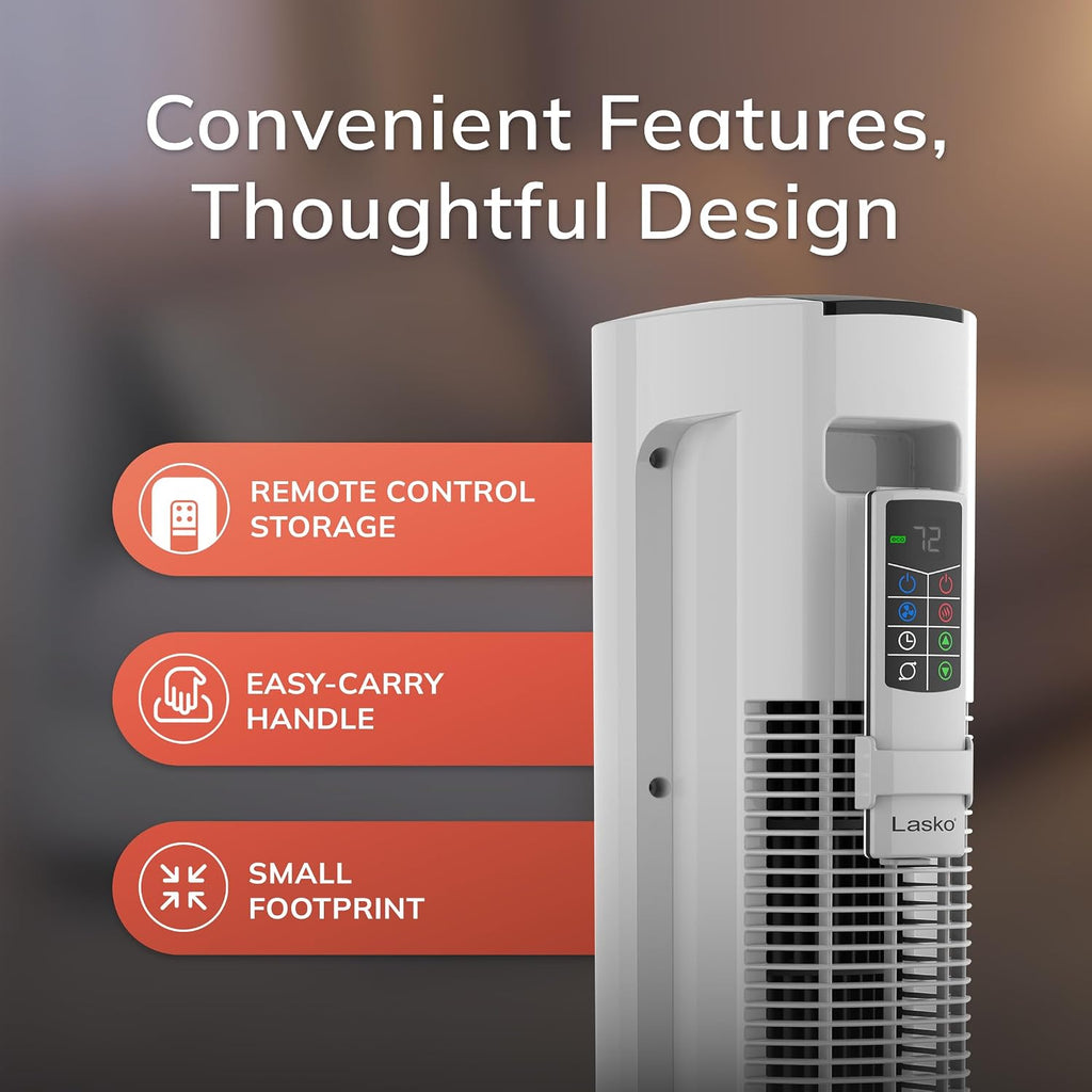 Lasko Oscillating All Season Tower Fan and Space Heater in One for Home with Adjustable Thermostat, Overheat Protection, 4 Fan Speeds, 3 Heat Settings and Remote, 42 Inches, 1500W, White, FH500