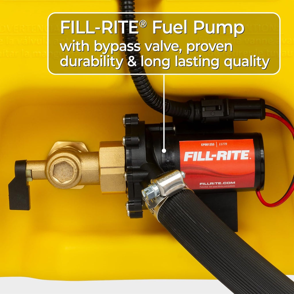Scepter 14 Gallon Gas Caddy with Electric Fuel Pump, Flo 'N Go Powered Portable Fuel Tank with Fill-Rite Transfer Pump and 10-Foot Hose for Farm, Marine, Commercial, and Home Use, Yellow